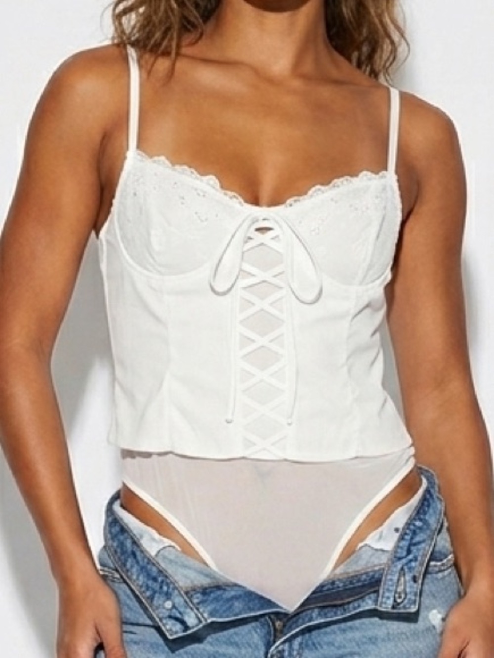 Lace-Up Corset Bodysuit XL Bustier Lulus Boho Minimalist Coquette Event